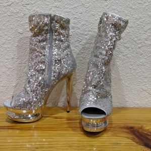 Silver platform booties